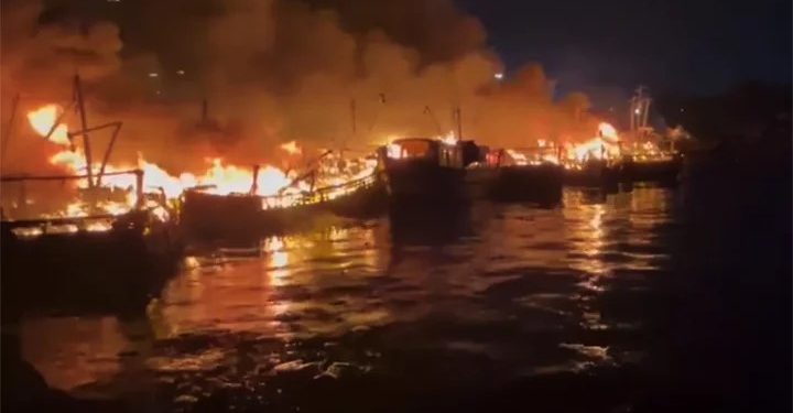 ভারতে মৎস্য বন্দরে ভয়াবহ আগুন, পুড়ে ছাই  ২৫ টি নৌকা