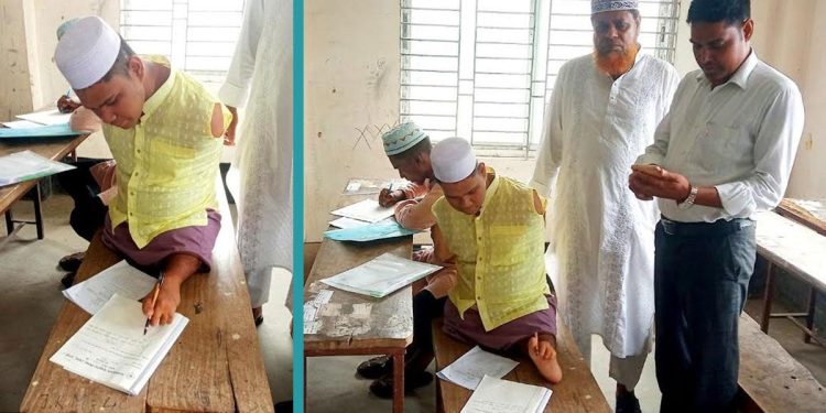 এক পা দিয়ে লিখে আলিম পাশ করলো রাসেল