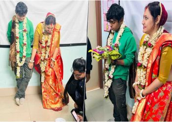 শ্রেণিকক্ষে শিক্ষিকাকে সিঁদুর পরিয়ে মালাবদল ছাত্রের!