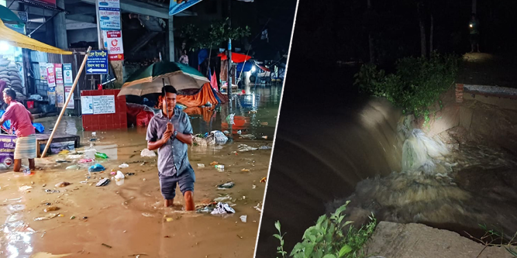 ফেনীতে ভারী বৃষ্টিপাতে নদীর বেড়িবাঁধ ভেঙ্গে লোকালয় প্লাবিত