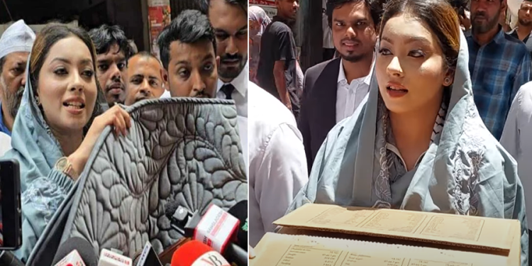 খেজুর ও জায়নামাজ হাতে আদালতে মডেল মেঘনা আলম