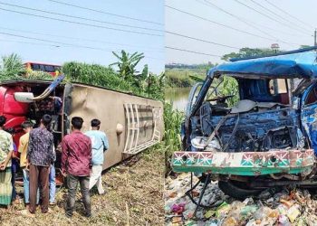 ফরিদপুরে পিকআপের সঙ্গে সংঘর্ষে খাদে উল্টে পড়ল বাস, হতাহত ৩১