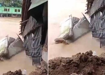সুনামগঞ্জে পাহাড়ি ঢলে ঘর ভেঙে নদীতে, শিকলে বাঁধা যুবক নিখোঁজ