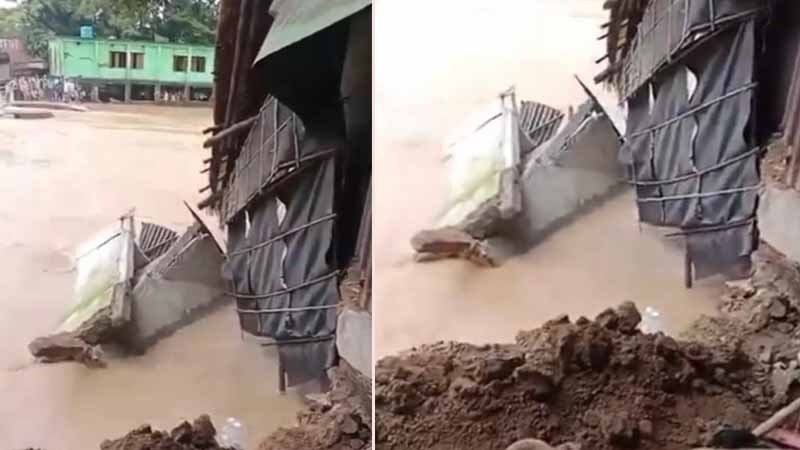 সুনামগঞ্জে পাহাড়ি ঢলে ঘর ভেঙে নদীতে, শিকলে বাঁধা যুবক নিখোঁজ